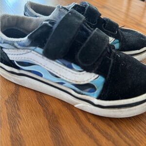Kids Black & Blue Flame Vans